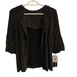 Perceptions NY Special Occasion Black Metallic Cardigan Layer Party Sz 14